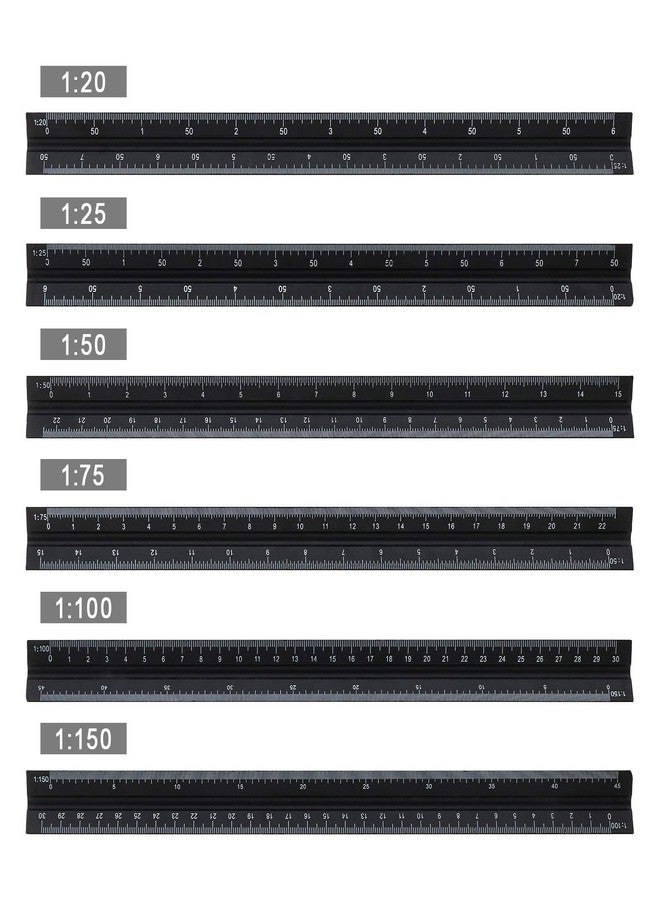SING F LTD Triangular Scale Ruler 30cm Black Aluminum Alloy Metric Ruler 1:20 1:25 1:50 1:75 1:100 1:150 for Architect Drafting Engineer Measuring Tools - Image 4