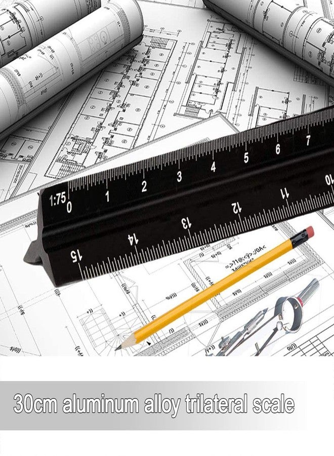 SING F LTD Triangular Scale Ruler 30cm Black Aluminum Alloy Metric Ruler 1:20 1:25 1:50 1:75 1:100 1:150 for Architect Drafting Engineer Measuring Tools - Image 2