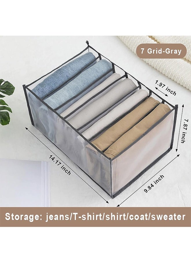 2-Piece Wardrobe Clothes Organizer, 7 Grids Foldable Closet Drawer Organizers, Portable Storage Clothing Storage Mesh Bins Box for Jeans Pants T-Shirt Sweaters