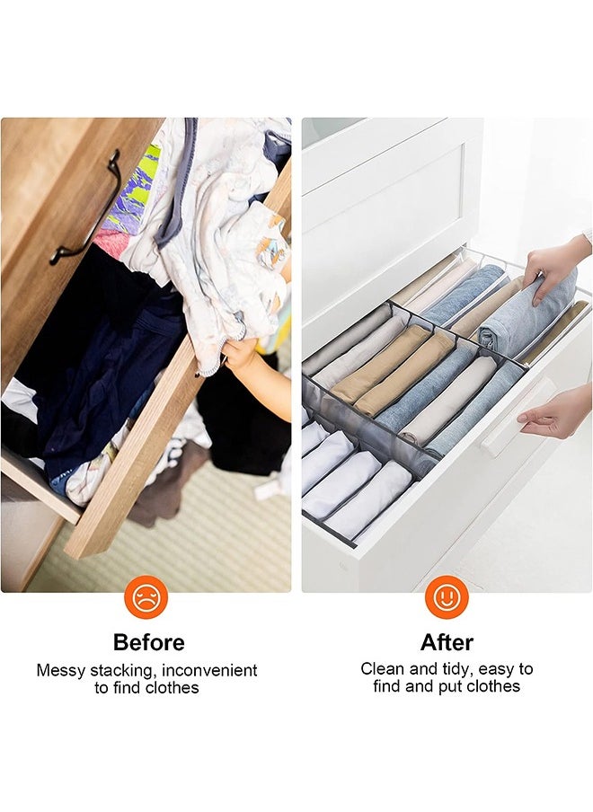 2-Piece Wardrobe Clothes Organizer, 7 Grids Foldable Closet Drawer Organizers, Portable Storage Clothing Storage Mesh Bins Box for Jeans Pants T-Shirt Sweaters