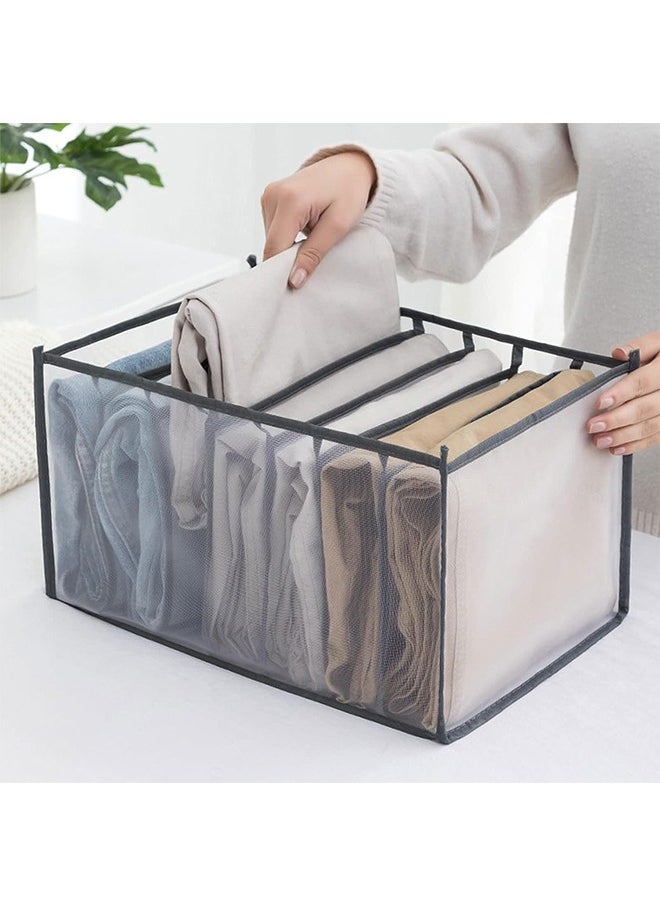 2-Piece Wardrobe Clothes Organizer, 7 Grids Foldable Closet Drawer Organizers, Portable Storage Clothing Storage Mesh Bins Box for Jeans Pants T-Shirt Sweaters
