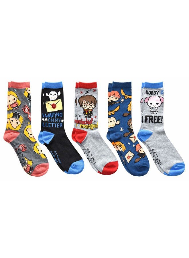 Harry Potter Dobby Luna Lovegood Hedwig Juniors/Ladies 5 Pack Crew Socks Size 4-10 - Image 1