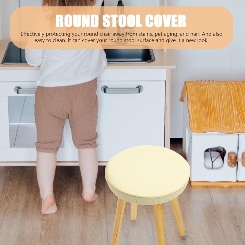 Milisten Stool Cover Beige Fabric Elastic Stretch Barstool Protector for 30cm Diameter Chair Seat, Removable Dining Chair Slipcover for Home and Bar Use - Image 5