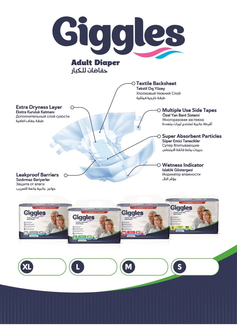giggles - Giggles Adult Diapers Briefs Turkish Made with Extra Dryness Layer and Wetness Indicator Large Size (30 Pieces ) - Image 1