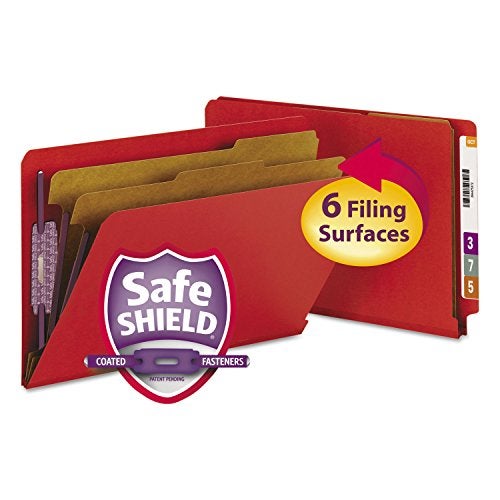 Smead End Tab Classification Folder, Legal, Straight, 2 Dividers, Bright Red, 10 per Box (29783) - Image 1