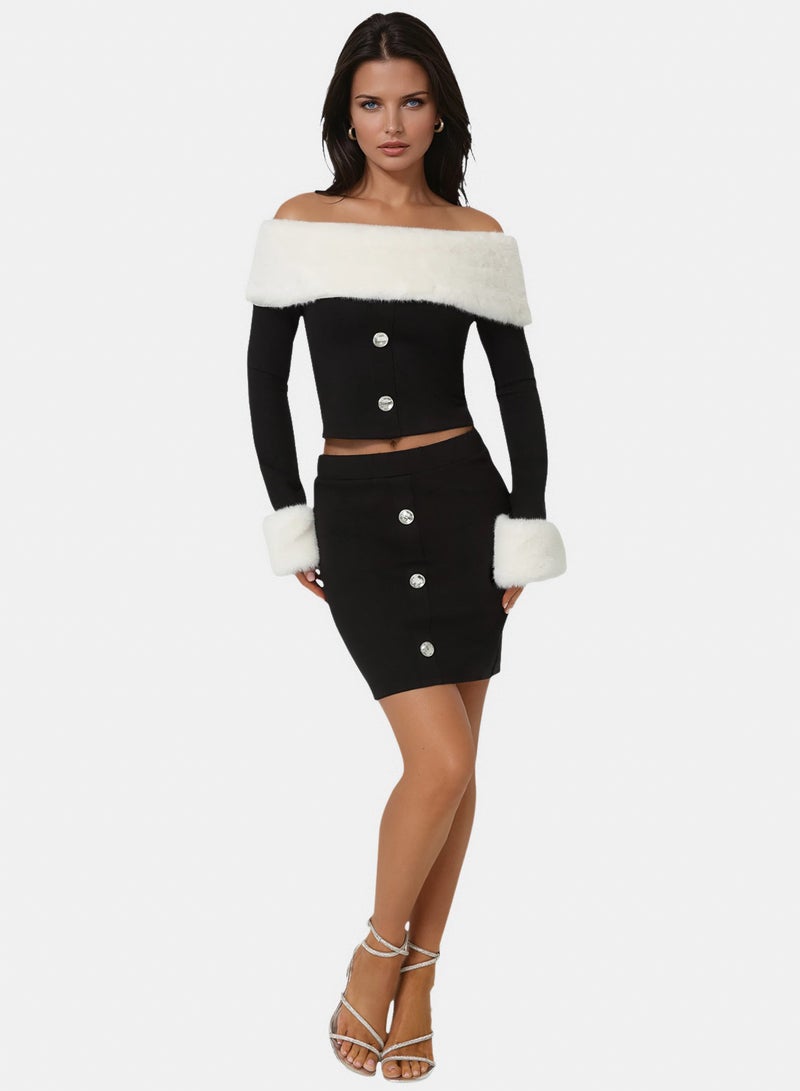 bebe Off Shoulder Removable Faux Fur Set - Image 1