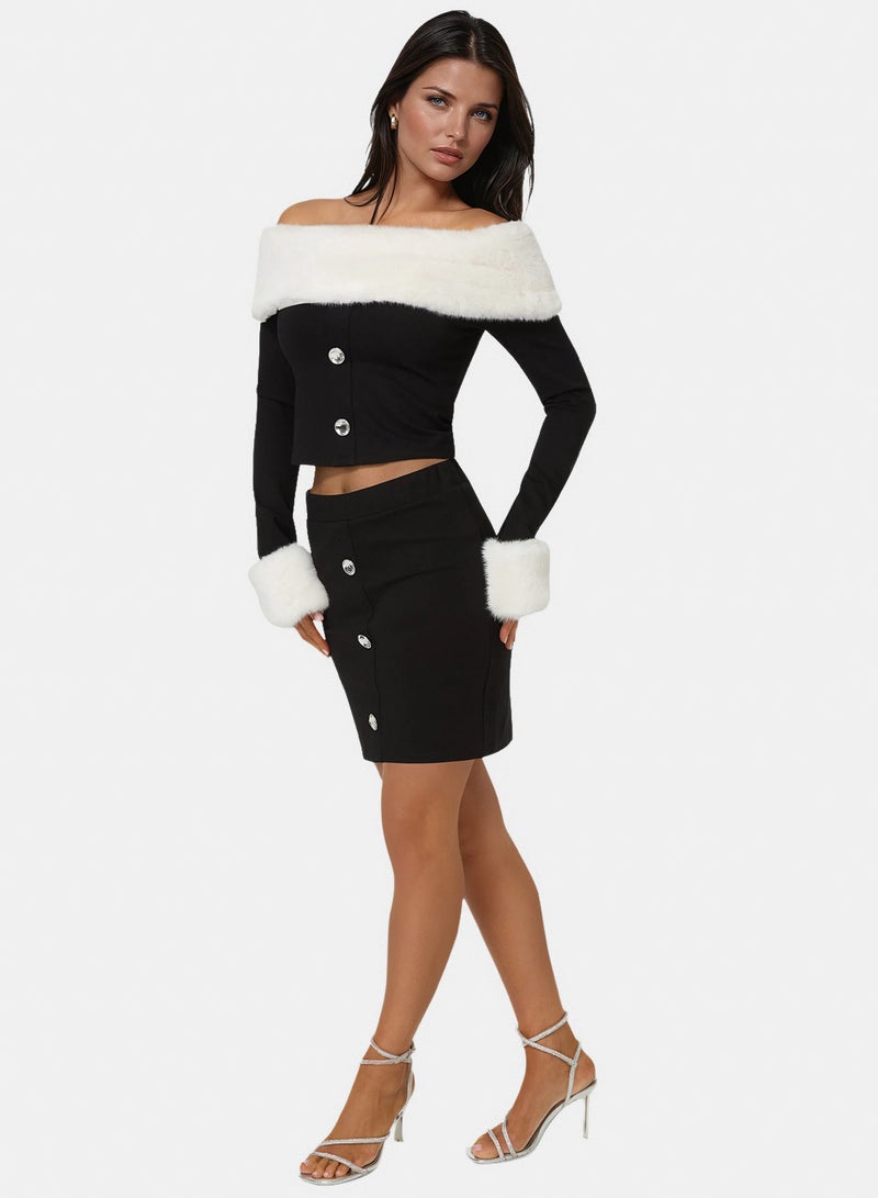 bebe Off Shoulder Removable Faux Fur Set - Image 4