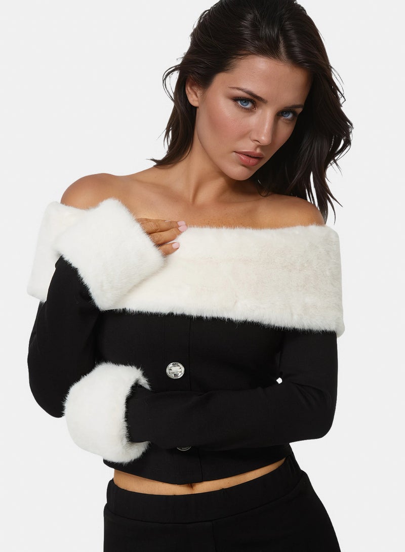 bebe Off Shoulder Removable Faux Fur Set - Image 2