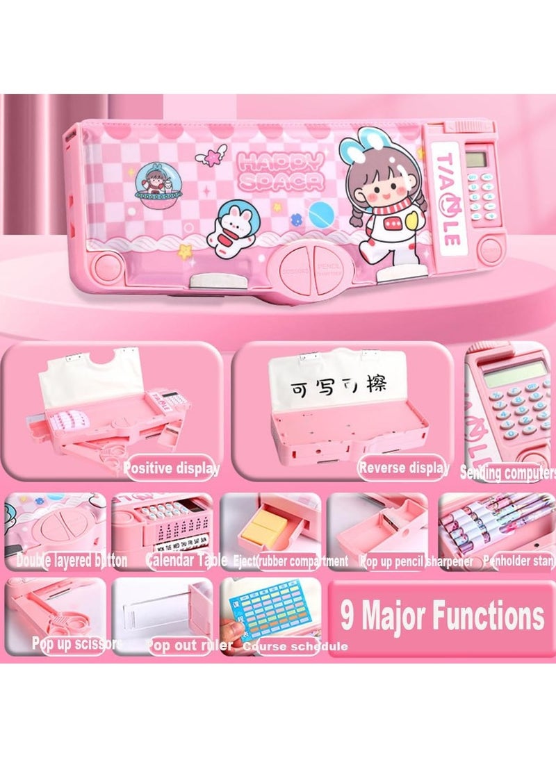 Loquat 【Upgrade】 Pop-Up Multifunctional Pencil Case Cute Cartoon Pencil Case Organiser Stationery with Calculator, School Supplies - Image 2