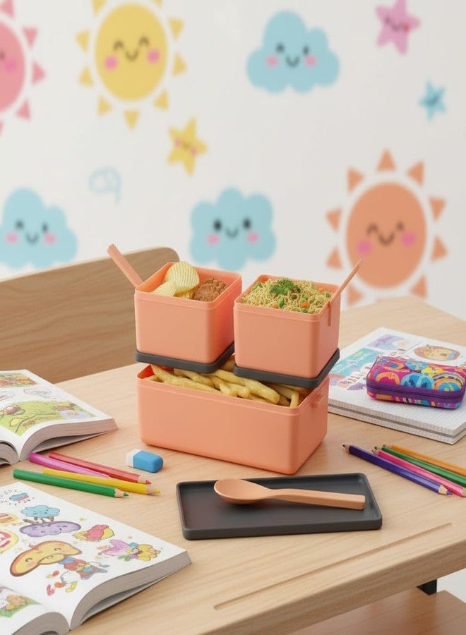 LAZYwindow Plastic Double Decker Lunch Box – 3 Compartments with 2 Spoons | BPA Free, Leak-Resistant, Multicolor Tiffin Box for Kids, School, Office, Men & Women (Pack of 2) - Image 2
