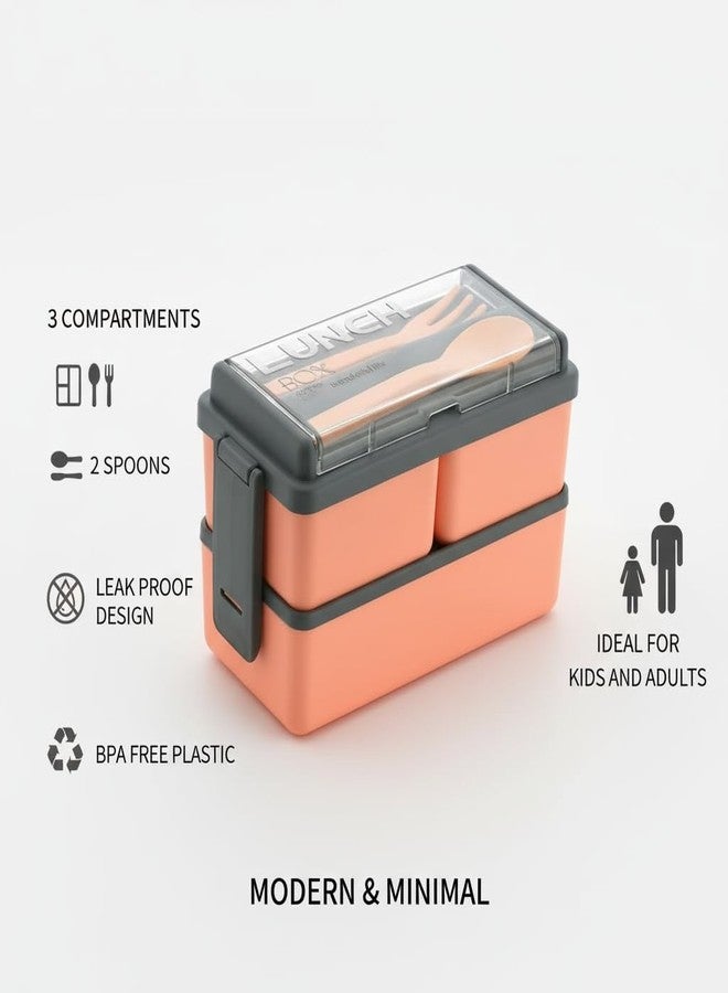 LAZYwindow Plastic Double Decker Lunch Box – 3 Compartments with 2 Spoons | BPA Free, Leak-Resistant, Multicolor Tiffin Box for Kids, School, Office, Men & Women (Pack of 2) - Image 5