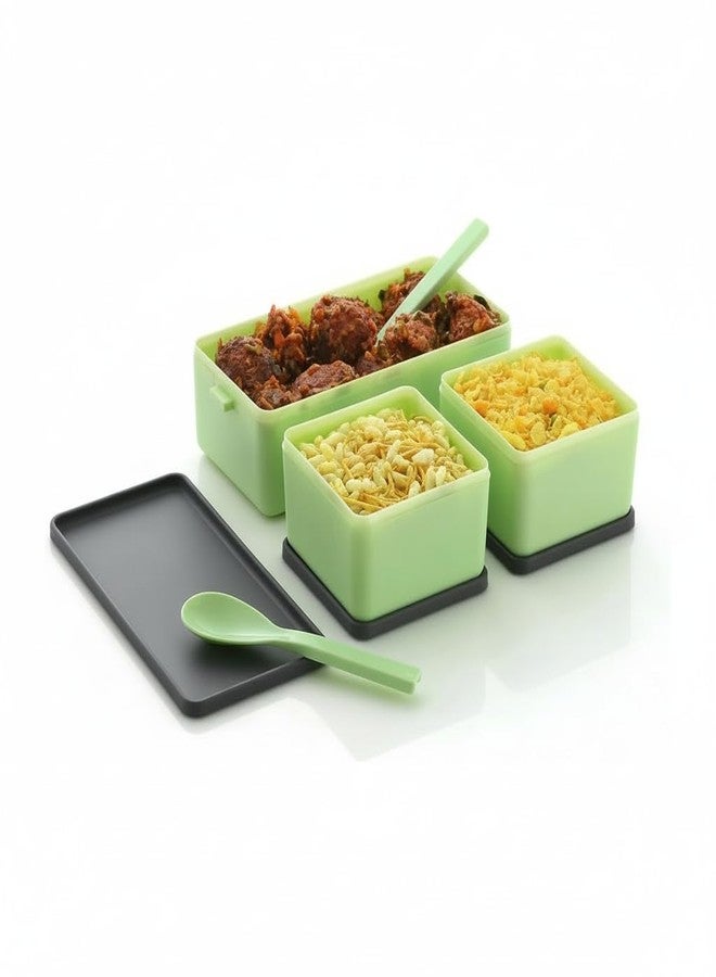 LAZYwindow Plastic Double Decker Lunch Box – 3 Compartments with 2 Spoons | BPA Free, Leak-Resistant, Multicolor Tiffin Box for Kids, School, Office, Men & Women (Pack of 2) - Image 4