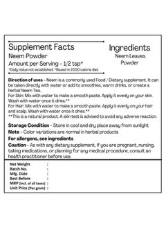 H&C HERBAL INGREDIENTS EXPERT H&C Natural Neem Leaves Powder, 227 Grams (1/2 lb)  - Image 3