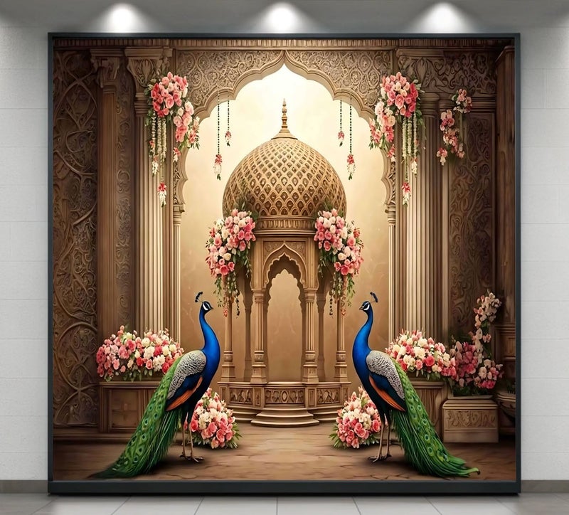 Backdropon Peacock Tapestry Large Floral Peacocks Backdrop Wall Hanging for Bedroom Flower Bird Tapestries Wall Decor for Home Office Dorm Living Room Size 8 Feet Height and 8 Feet Width(8 * 8) - Image 1