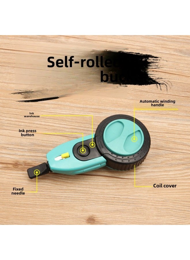 Generic - Bamboo Ink Bucket Plastic Ink Bucket Dragon Pattern Ink Bucket Automatic Woodworking Line Drawing Manual Spring And Release Line Carpenter Tool Self-rolling Ink Cartridge-Model:Hand-rolled Yellow-green Ink Fountain - Image 1