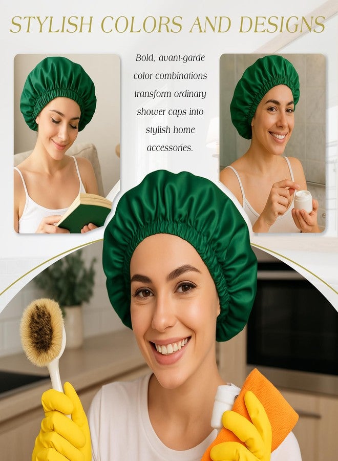 Brvlsoc Green Reusable Waterproof Shower Cap for Women – Large Washable Bonnet with Elastic Band, Stylish Bath Hair Hat for Long, Curly, or Braided Hair - Image 5