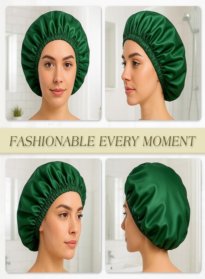 Brvlsoc Green Reusable Waterproof Shower Cap for Women – Large Washable Bonnet with Elastic Band, Stylish Bath Hair Hat for Long, Curly, or Braided Hair - Image 3