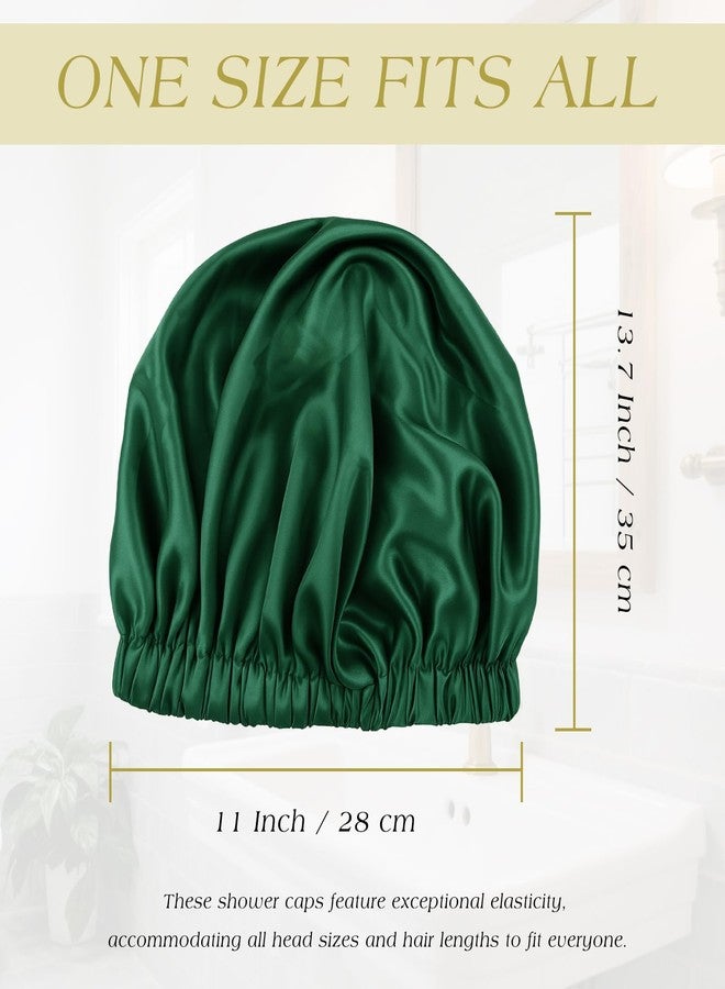 Brvlsoc Green Reusable Waterproof Shower Cap for Women – Large Washable Bonnet with Elastic Band, Stylish Bath Hair Hat for Long, Curly, or Braided Hair - Image 2