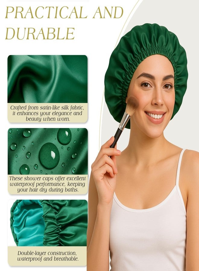 Brvlsoc Green Reusable Waterproof Shower Cap for Women – Large Washable Bonnet with Elastic Band, Stylish Bath Hair Hat for Long, Curly, or Braided Hair - Image 4