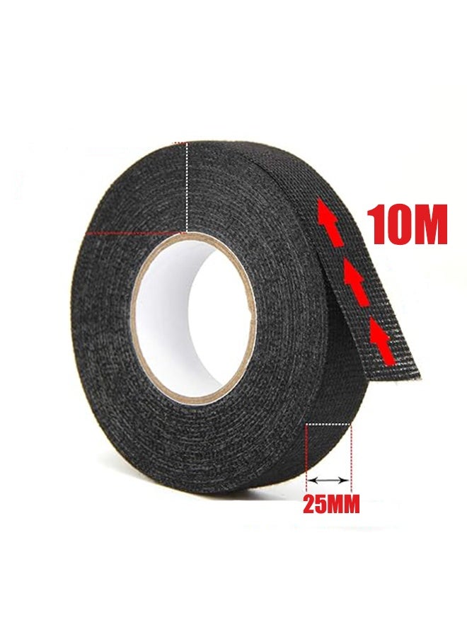 واي جيه 1 بوصة × 32.8 قدم سلك تسخير القماش الشريط الأسلاك تسخير السيارات القماش الشريط الضوضاء التخميد الحرارة دليل على النسيج لاصق الشريط للسيارات الكهربائية التفاف حماية كابل العزل ثابت 2 لفات - Image 2