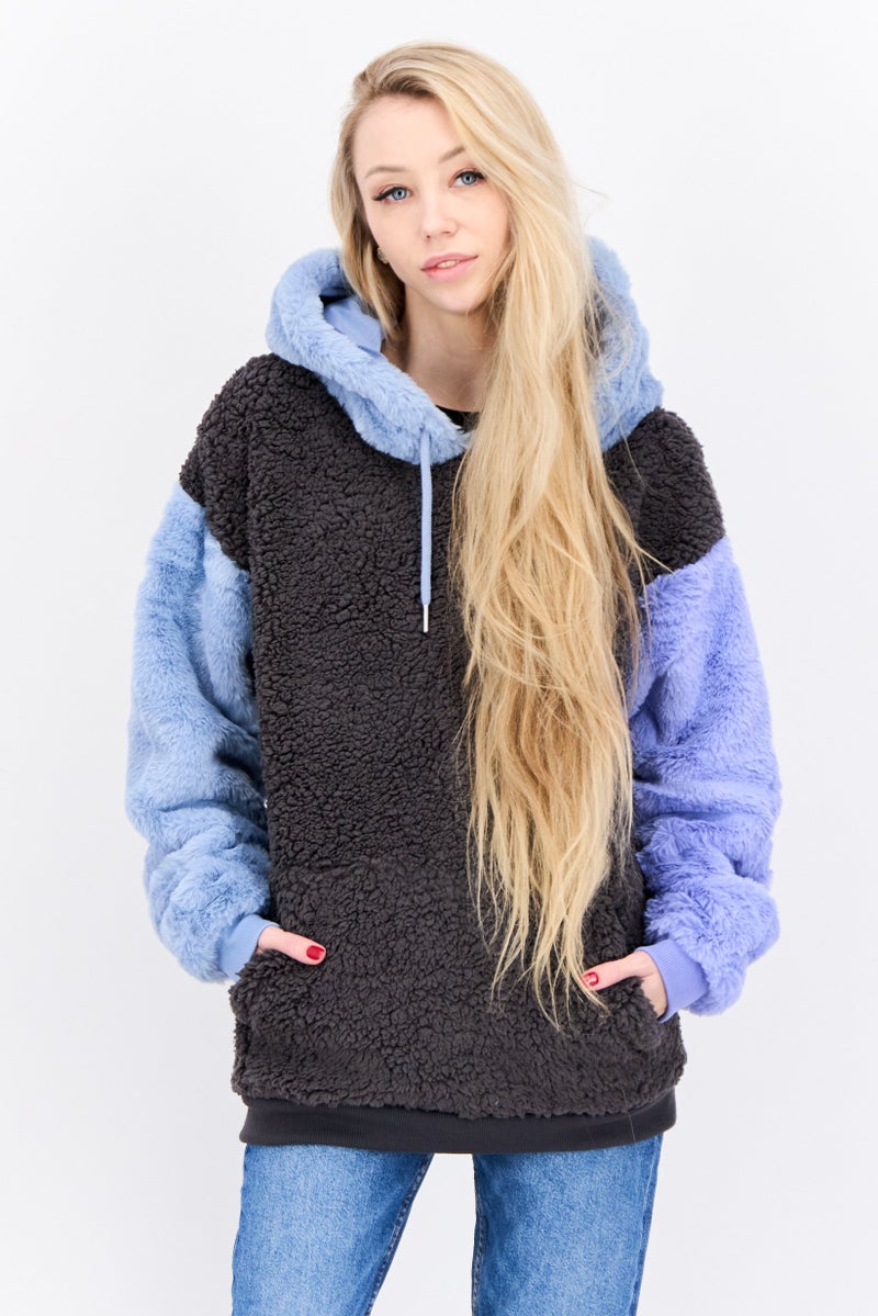 Asos Design Women Oversized Colour Block Sherpa Hoodie, Multicolor - Image 1