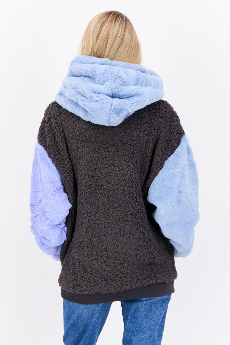 Asos Design Women Oversized Colour Block Sherpa Hoodie, Multicolor - Image 3