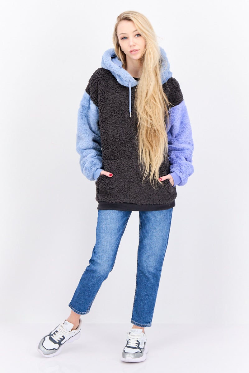 Asos Design Women Oversized Colour Block Sherpa Hoodie, Multicolor - Image 4