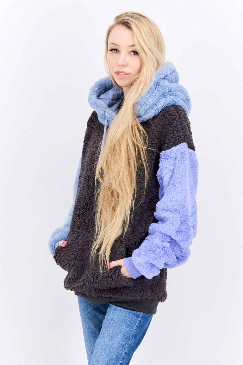 Asos Design Women Oversized Colour Block Sherpa Hoodie, Multicolor - Image 2