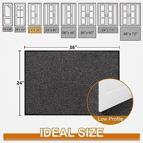 Mibao Front Door Mat, Dirt Trapper Welcome Mat for Outdoor Indoor, Non-Slip Waterproof Doormat, Durable Machine Washable Low Profile Entry Rug for Back Door Outside Patio Porch, 36" x 24", Grey - Image 2