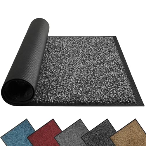 Mibao Front Door Mat, Dirt Trapper Welcome Mat for Outdoor Indoor, Non-Slip Waterproof Doormat, Durable Machine Washable Low Profile Entry Rug for Back Door Outside Patio Porch, 36" x 24", Grey - Image 1