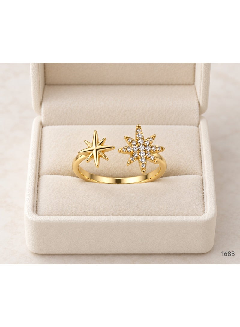 3Diamonds Gold Plated Starburst Zircon Open Ring for Women - Image 2