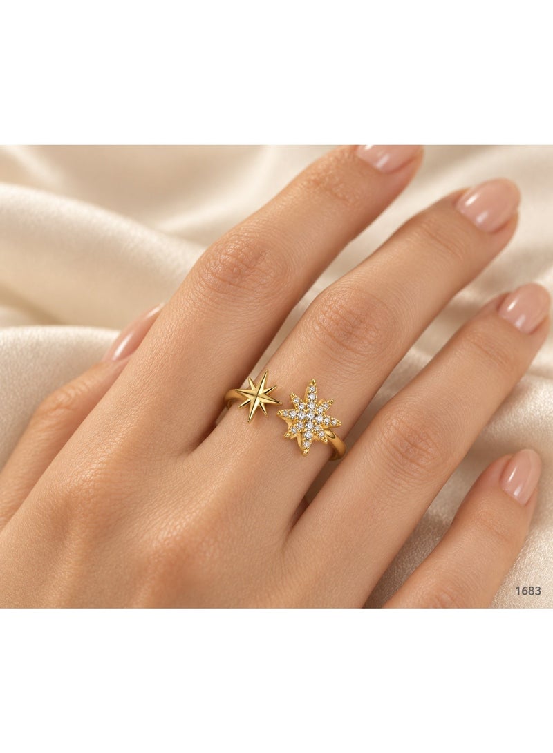 3Diamonds Gold Plated Starburst Zircon Open Ring for Women - Image 1
