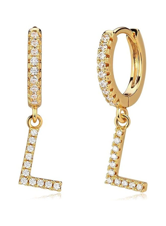 Mevecco Women Huggie Hoop Earrings Gold Initial A-Z Dangle Drop Cubic Zirconia 14K Gold Filled Small Simple Hypoallergenic Personalized Jewelry - 26 Letters - Image 1
