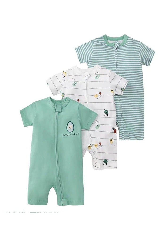 CICILADY Baby 3-Pack Short-Sleeve Onesies Bodysuit Baby Boy Girl Cotton Short Sleeve Zipper Rompers Infant 2-way Zippers Comfy Summer Jumpsuit