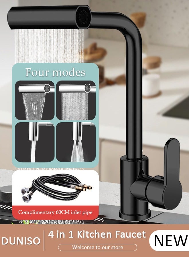 DUNISO 4 in 1 Stainless Steel Kitchen Faucet with 360° Rotating Water Outlet  Vintage Single Handle Kitchen Sink Faucet High Arc Multifunction Kitchen Faucet Classic Style Fashion-forward Built to Last - Image 1