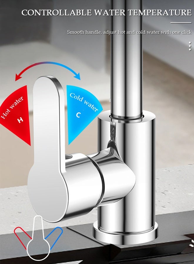 DUNISO 4 in 1 Stainless Steel Kitchen Faucet with 360° Rotating Water Outlet  Vintage Single Handle Kitchen Sink Faucet High Arc Multifunction Kitchen Faucet Classic Style Fashion-forward Built to Last - Image 4