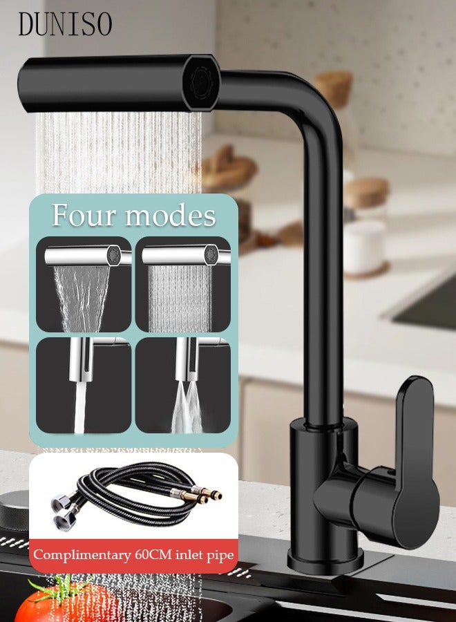DUNISO 4 in 1 Stainless Steel Kitchen Faucet with 360° Rotating Water Outlet  Vintage Single Handle Kitchen Sink Faucet High Arc Multifunction Kitchen Faucet Classic Style Fashion-forward Built to Last - Image 1
