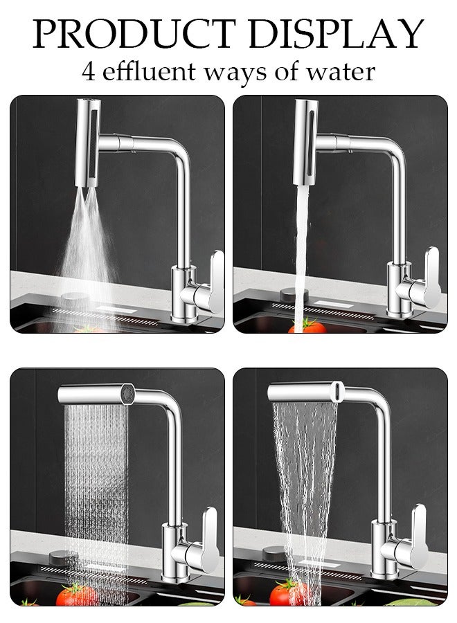DUNISO 4 in 1 Stainless Steel Kitchen Faucet with 360° Rotating Water Outlet  Vintage Single Handle Kitchen Sink Faucet High Arc Multifunction Kitchen Faucet Classic Style Fashion-forward Built to Last - Image 2