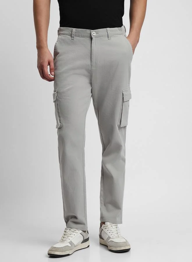 دينيس لينغو بنطلون رجالي رمادي فاتح بقصة ضيقة من مزيج القطن، طويل، خصر متوسط، كاجوال