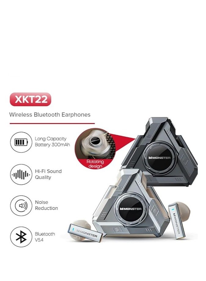 Monster XKT22 Wireless Bluetooth Earbuds Gaming Headphones Deep Bass Low Latency Game Headset with Built-in Microphone Noise Canceling Dark Grey