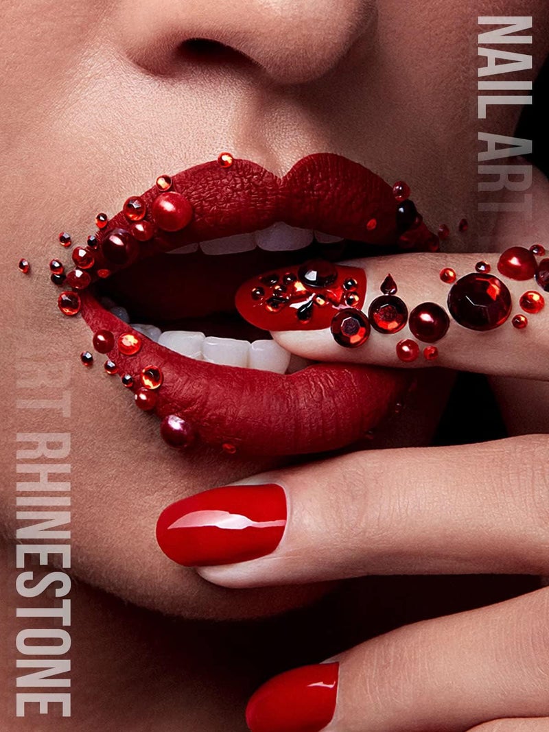 EBANKU 3120pcs Red Nail Gems Kit: Multi Shapes Crystal Flatback Rhinestones Gems Red Round Beads K9 Glass Stones Diamonds Jewels with Tweezers and Wax Pen for Christmas Nails Faces Eyes Makeup Crafts - Image 5