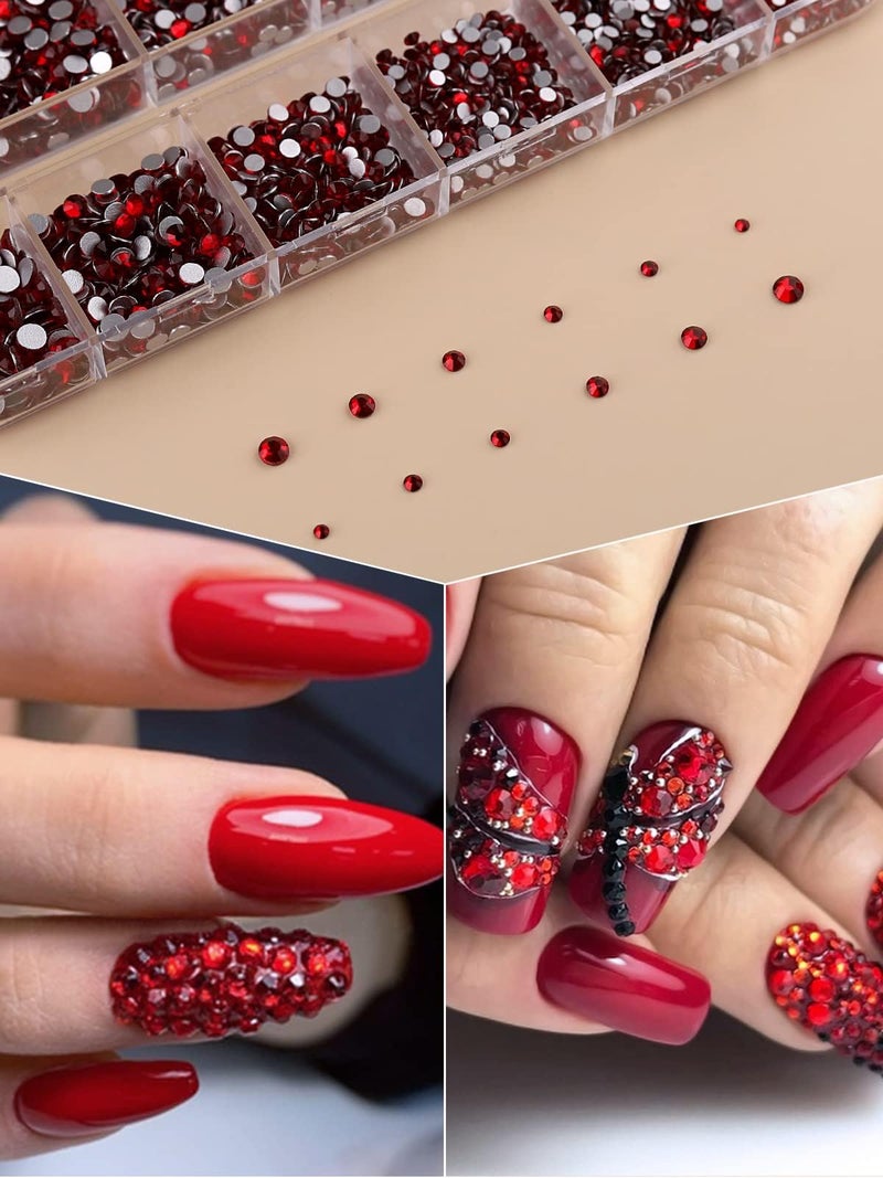 EBANKU 3120pcs Red Nail Gems Kit: Multi Shapes Crystal Flatback Rhinestones Gems Red Round Beads K9 Glass Stones Diamonds Jewels with Tweezers and Wax Pen for Christmas Nails Faces Eyes Makeup Crafts - Image 3