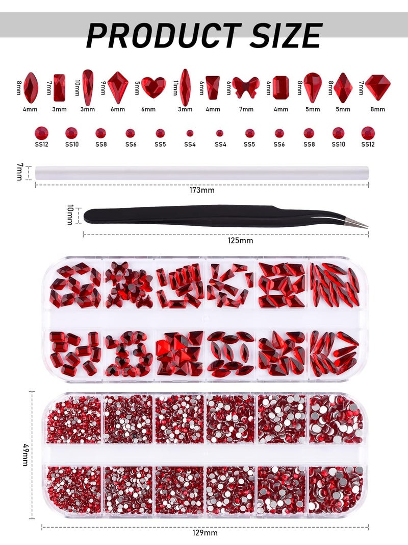 EBANKU 3120pcs Red Nail Gems Kit: Multi Shapes Crystal Flatback Rhinestones Gems Red Round Beads K9 Glass Stones Diamonds Jewels with Tweezers and Wax Pen for Christmas Nails Faces Eyes Makeup Crafts - Image 4