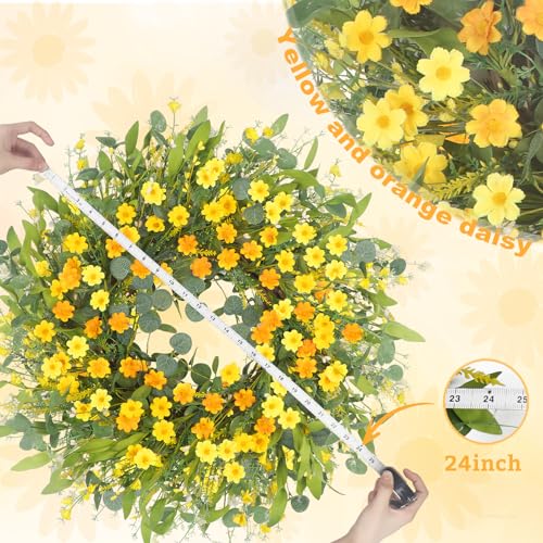 lOKEISNA Summer Wreaths for Front Door, 24" Yellow Daisy Wreaths for Front Door Window Wall Wedding Farmhouse Festival Decor, Handmade Artificial Spring Summer Wreath for Home Decoration - Image 2