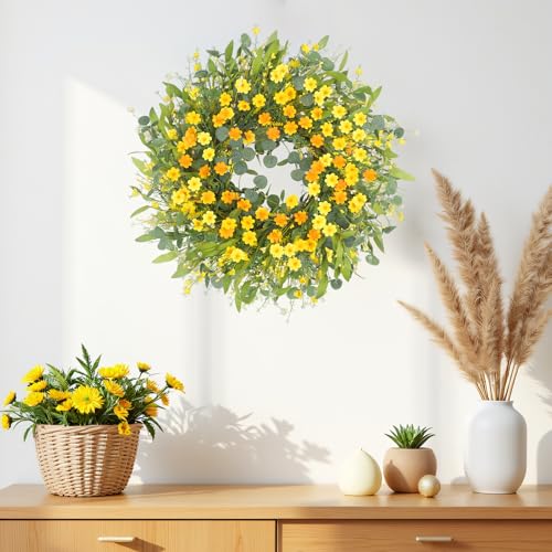 lOKEISNA Summer Wreaths for Front Door, 24" Yellow Daisy Wreaths for Front Door Window Wall Wedding Farmhouse Festival Decor, Handmade Artificial Spring Summer Wreath for Home Decoration - Image 5