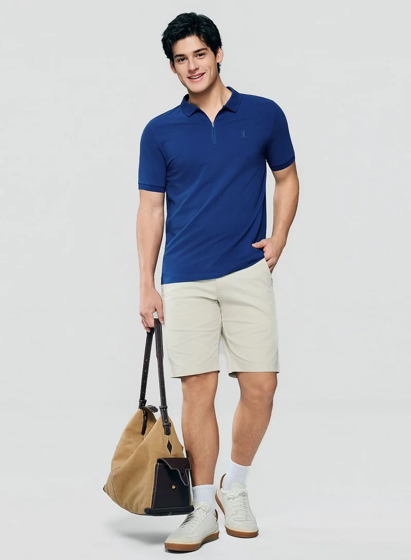 Men's Slim Fit Small Lion Zipper Polo