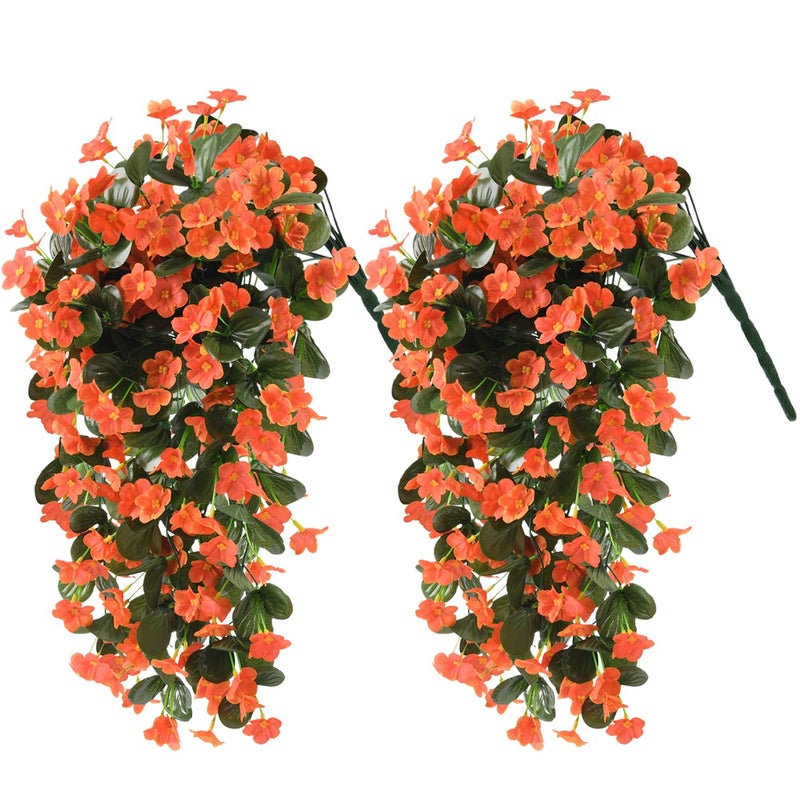 ZFProcess 2 Pack Artificial Hanging Flowers  Fake Hanging Plants Colorful Orchid Flower Bouquet for Wall Home Room Garden Wedding Indoor Outdoor Fall Decoration(Orange)