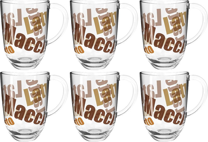 Leonardo Napoli 024236 Latte Macchiato Cups, Set of 6, Dishwasher-Safe Coffee Cups with Motif, Glass Cup with Handle, Microwave-Safe, 380 ml - Image 1