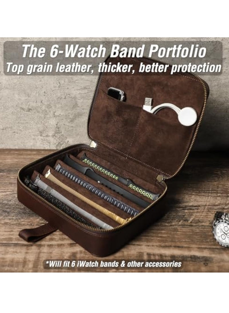 SOLARAE Watch Box, Top Grain Genuine Leather Watch & Band Organizer Box, Solid Vintage Design, Handmade, Large Capacity with 6 Band Slots & 2 Watch Pockets for Traveling, Premium Watch Display Case, 8 Slots - Image 4