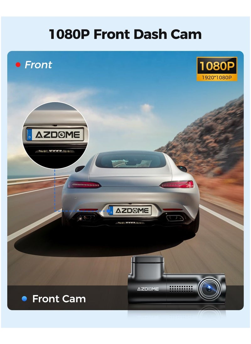 أزدوم كاميرا داش كام AZDOME M330 WiFi، كاميرا أمامية FHD 1080P للسيارات، شاشة 0.96 بوصة مع تحكم صوتي، كاميرا سيارة مزودة بتقنية WDR للرؤية الليلية، وضع وقوف السيارات على مدار 24 ساعة، مستشعر G وتسجيل دائري، تدعم بطاقة ذاكرة تصل إلى 128GB.  - Image 3